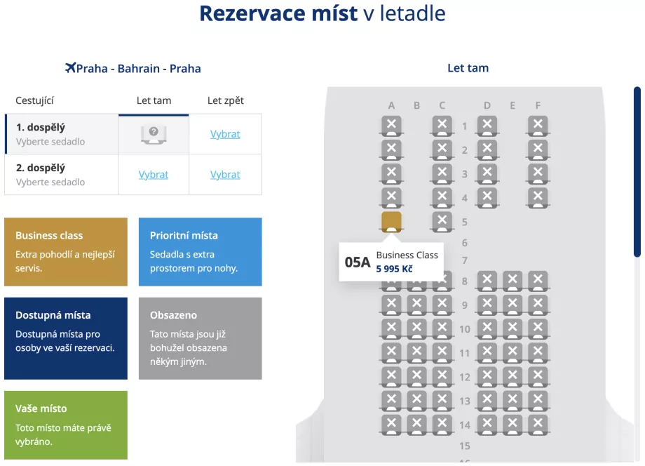 Escolha de lugares em classe executiva no avião