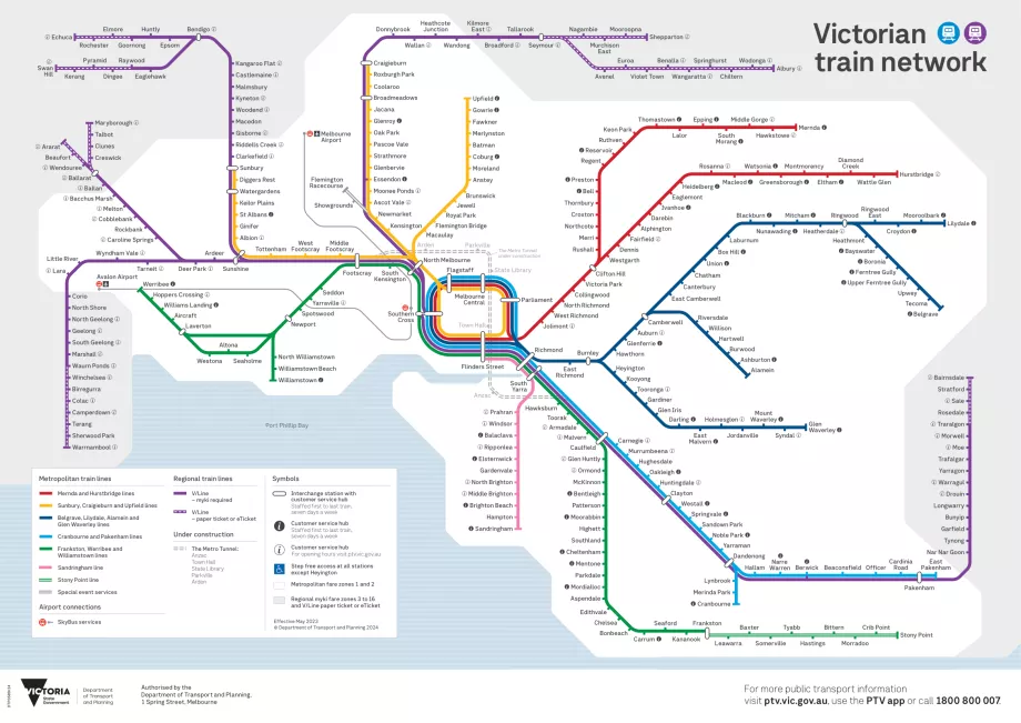 Mapa dos comboios em Melbourne