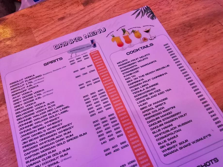 ARK beach club, preços das bebidas