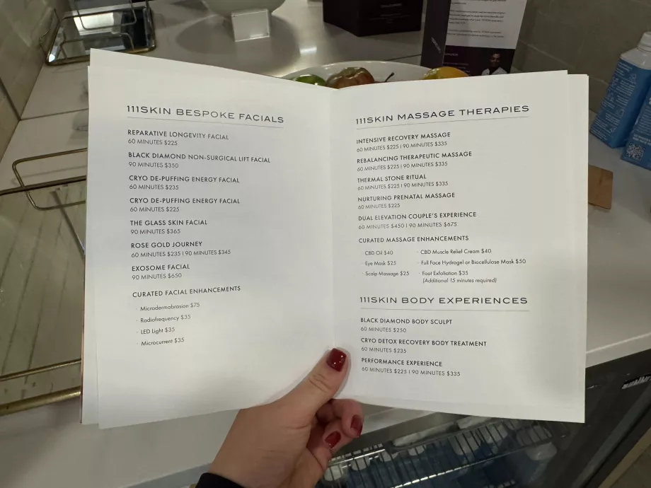 Lista de preços do spa