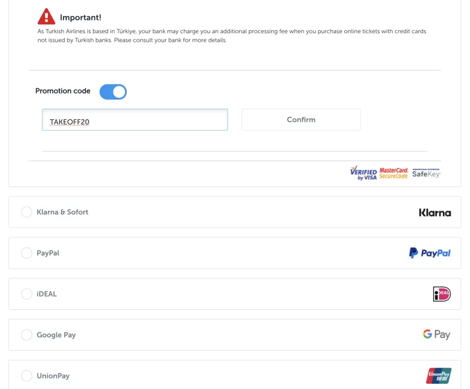 Código promocional da Turkish Airlines