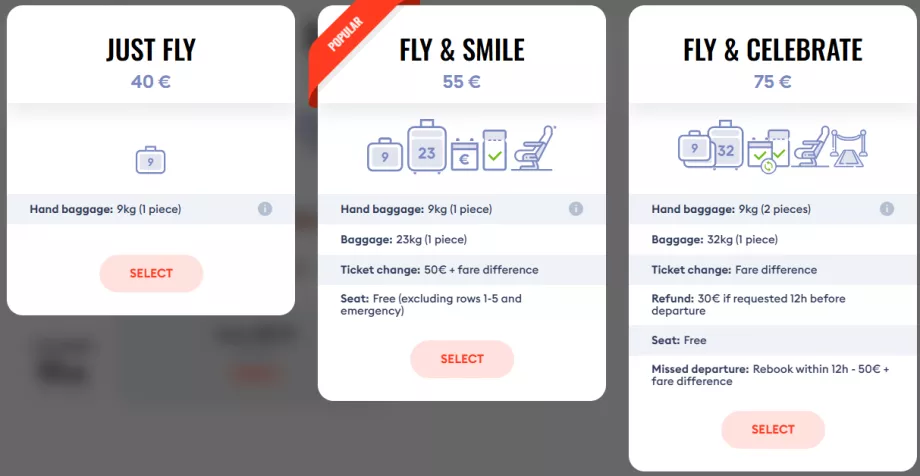 Classes tarifárias da SkyUp Airlines