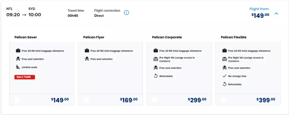 Classes tarifárias FlyPelican