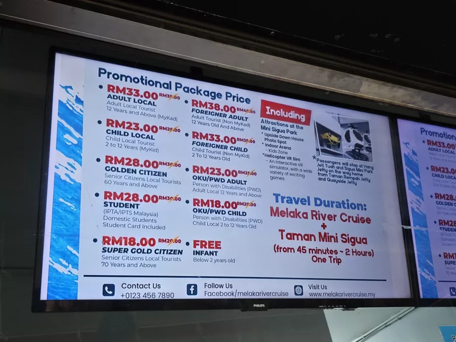 Preços dos cruzeiros no rio Melaka