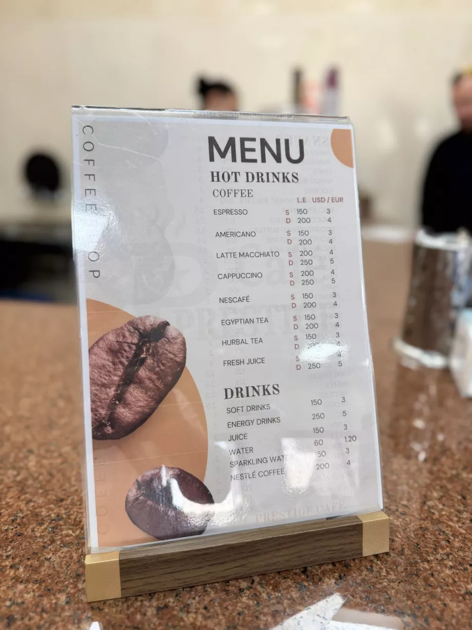 Preços do café e das bebidas