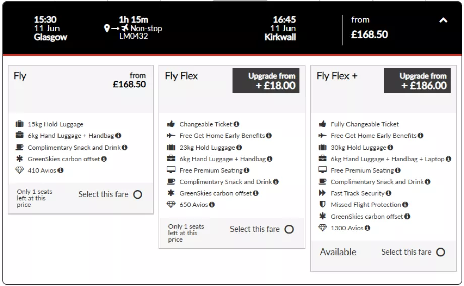 Tarifas da Loganair