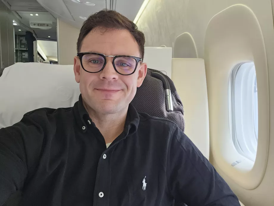 Eu na primeira classe da Lufthansa