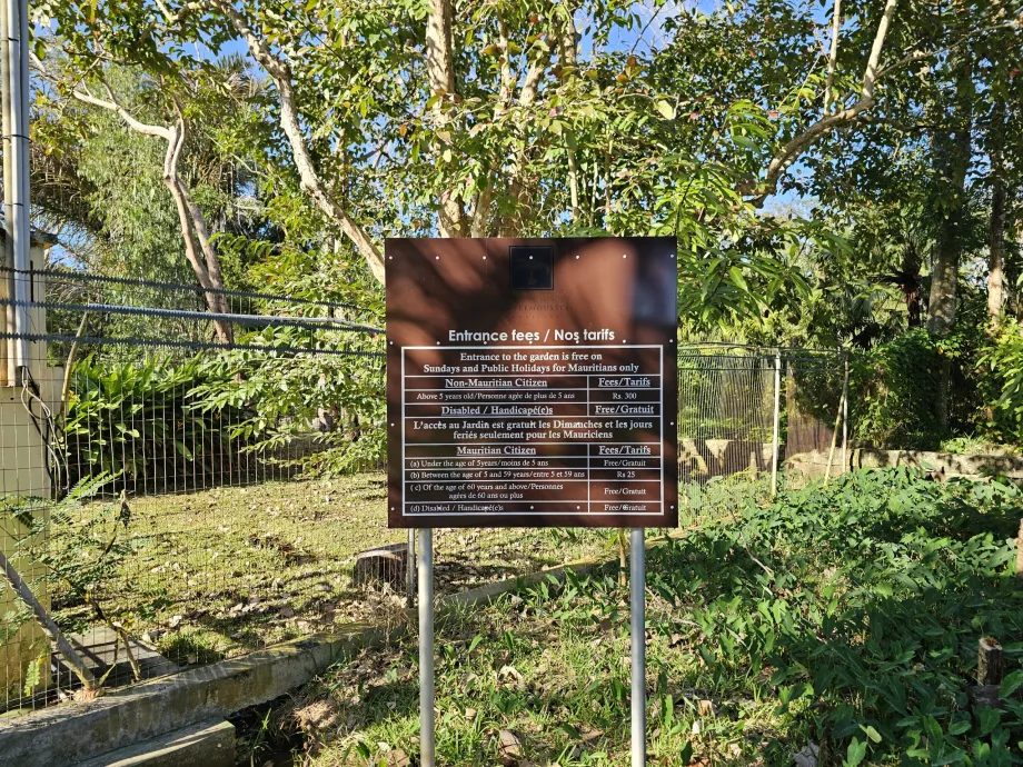 Lista de preços do Jardim Botânico