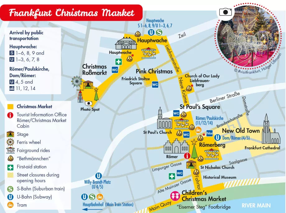 Mapa dos mercados de Natal no centro da cidade de Frankfurt