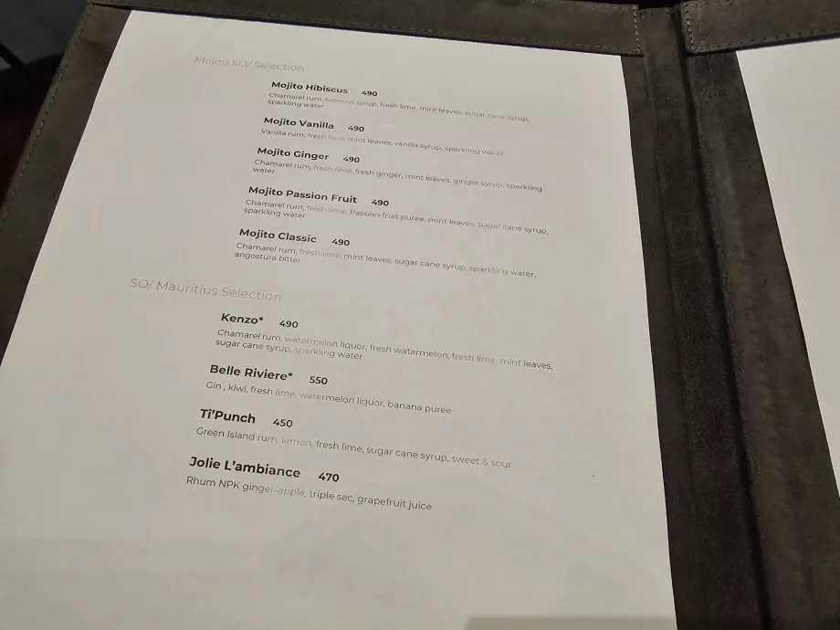 Preços dos cocktails