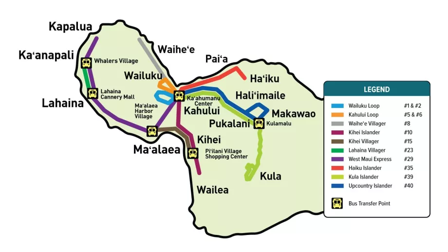 Mapa dos autocarros de Maui