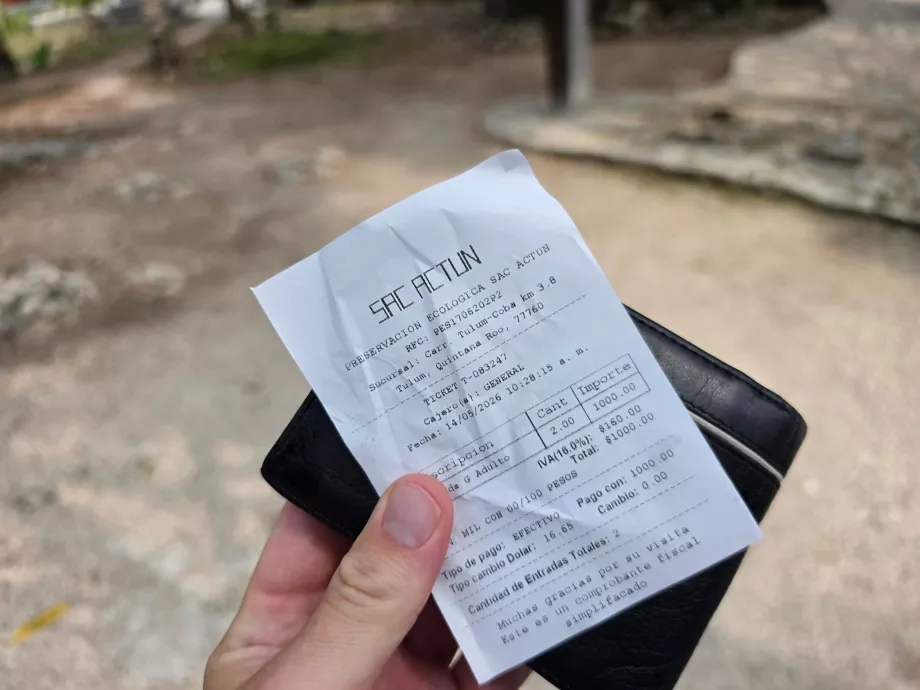 Bilhete para o Gran Cenote