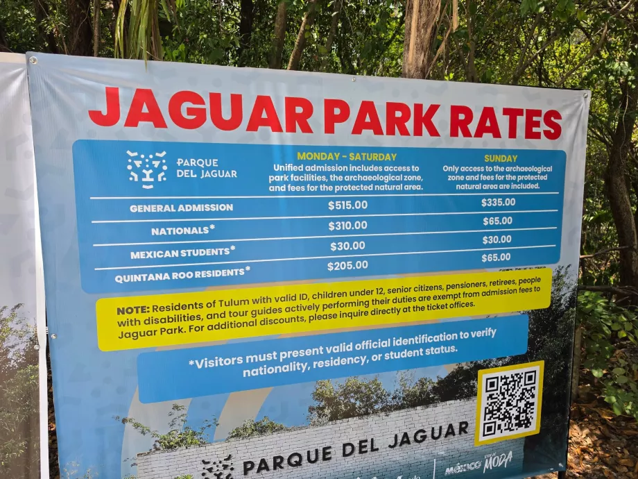 Sítio Arqueológico de Tulum, preços de entrada