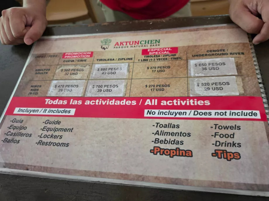 Lista de preços da Aktun Chen para 2027