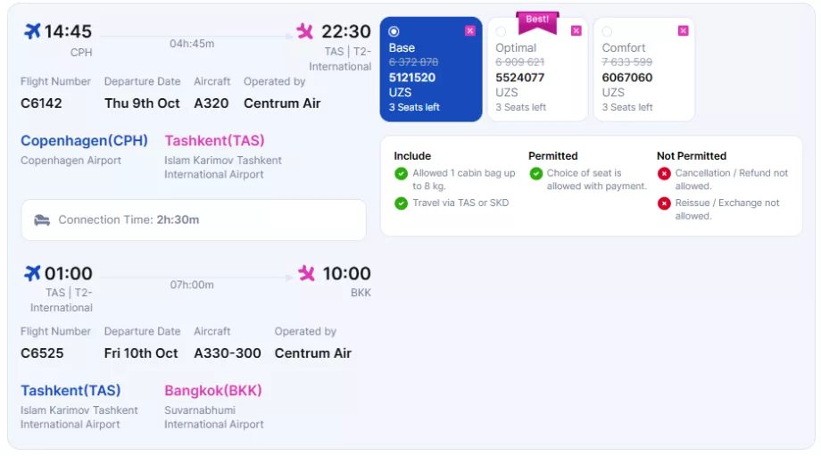 Classes tarifárias Centrum Air