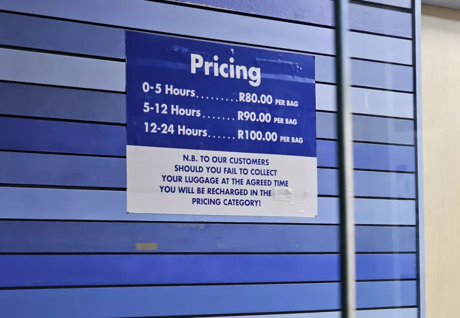 Lista de preços de armazenamento de bagagens