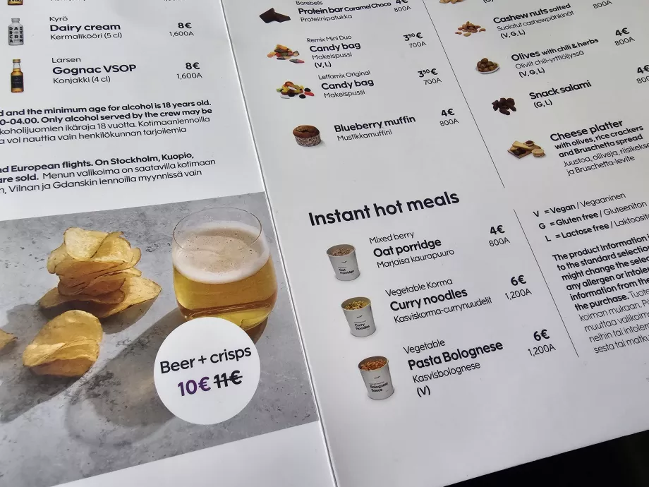 Exemplo de menu, Finnair