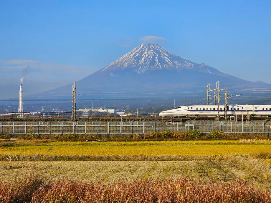 Shinkansen com o Monte Fuji em pano de fundo