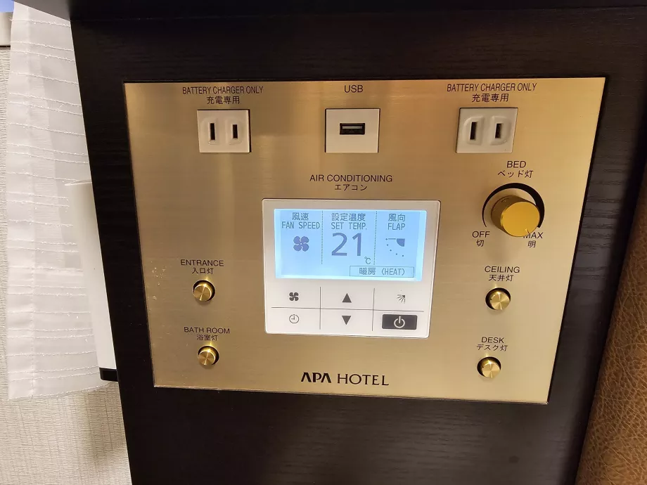 Tomadas eléctricas, fichas USB e controlo climático no APA Hotel