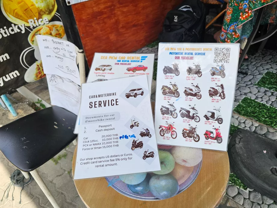 Lista de preços de aluguer de scooters