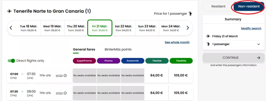 Botão de alteração da tarifa de não residente