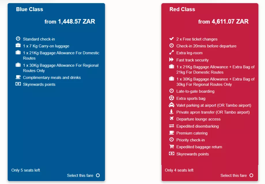 Classes tarifárias da CemAir