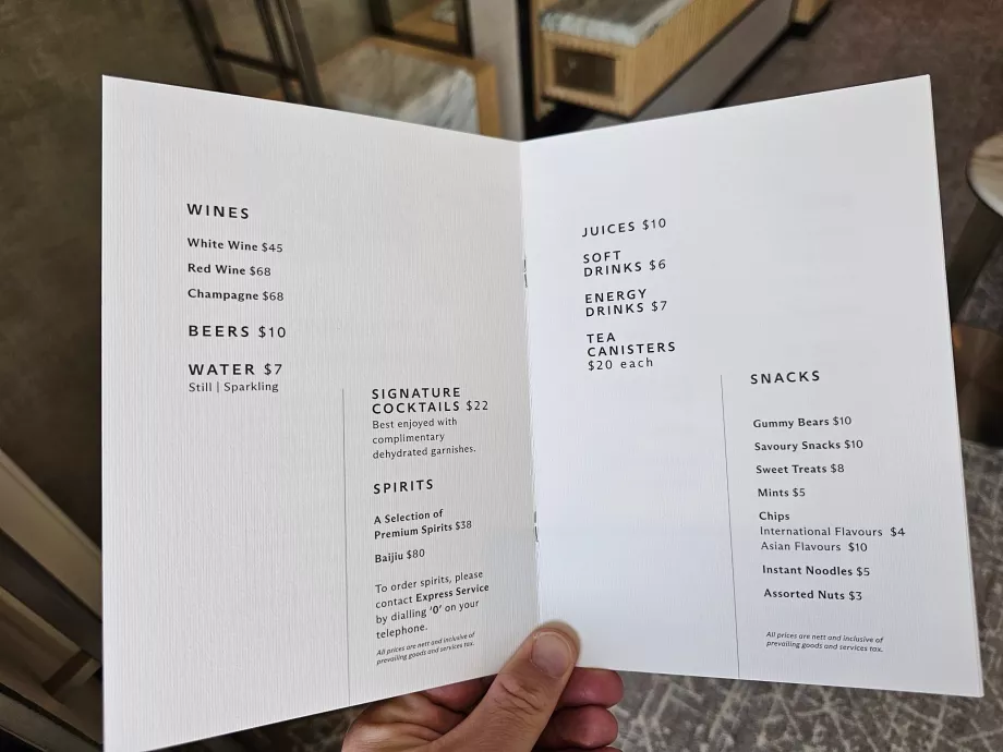 Lista de preços para o mini-bar