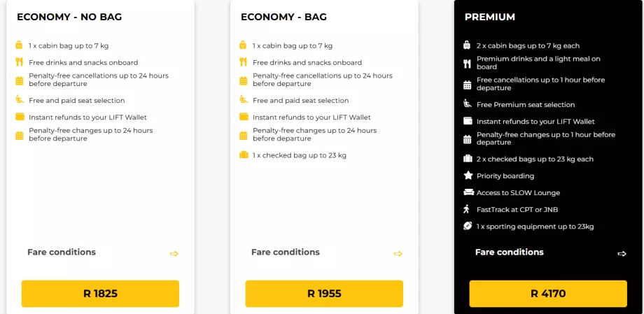 Classes de tarifas LIFT