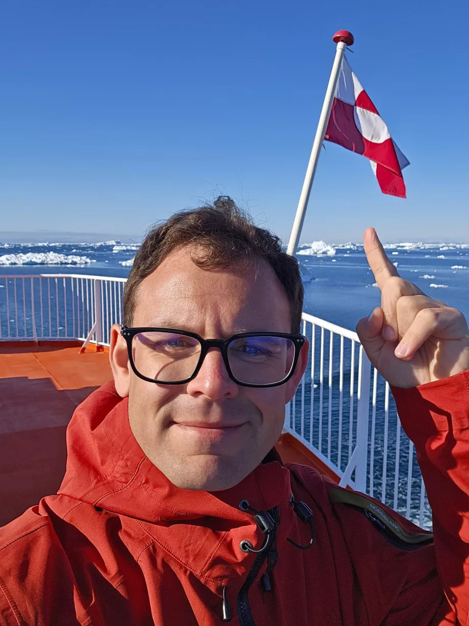 Selfie com a bandeira da Gronelândia