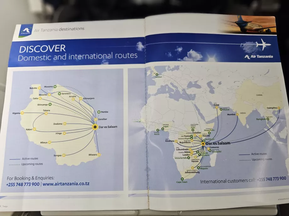 Mapa dos destinos da Air Tanzania 2025