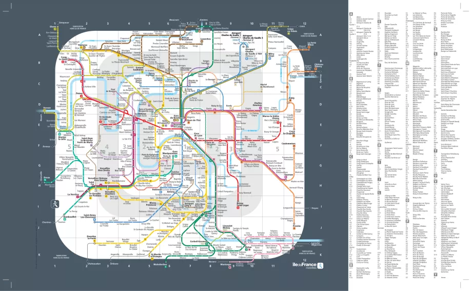 Mapa das zonas em Paris e arredores