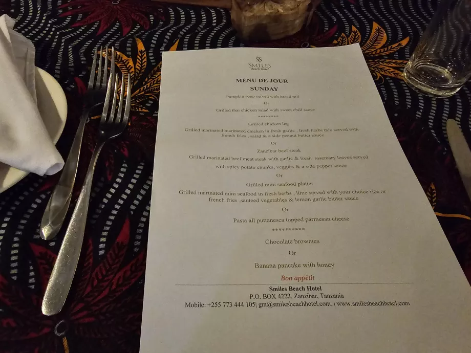 Menu da noite