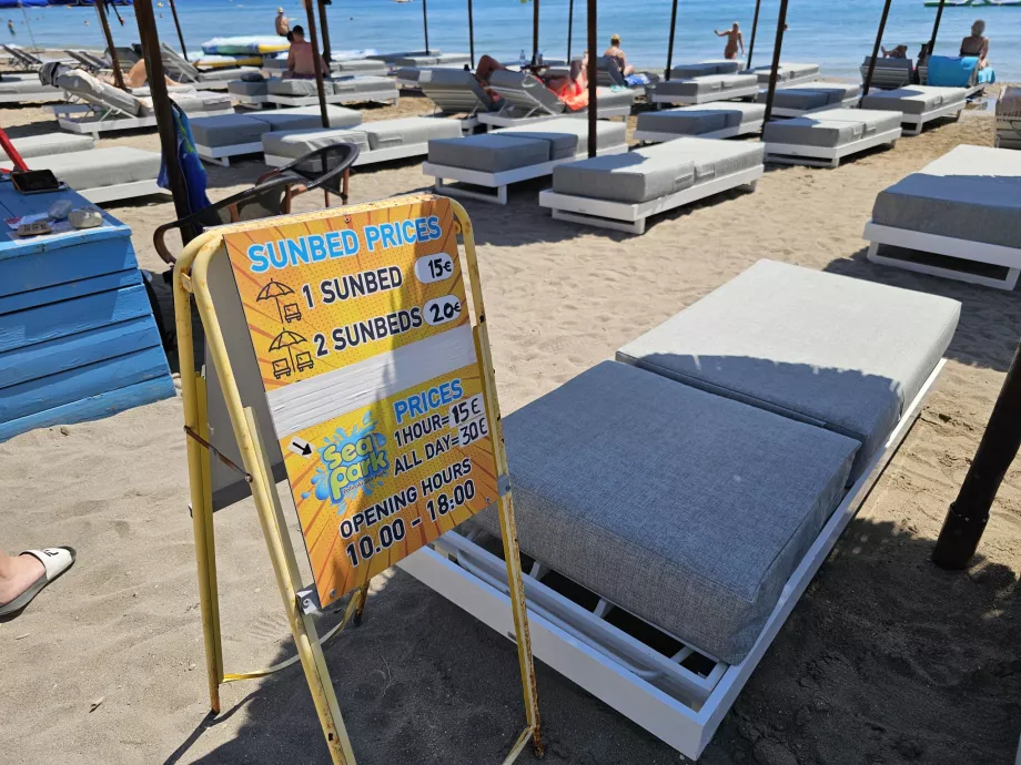 Preços das espreguiçadeiras em Faliraki