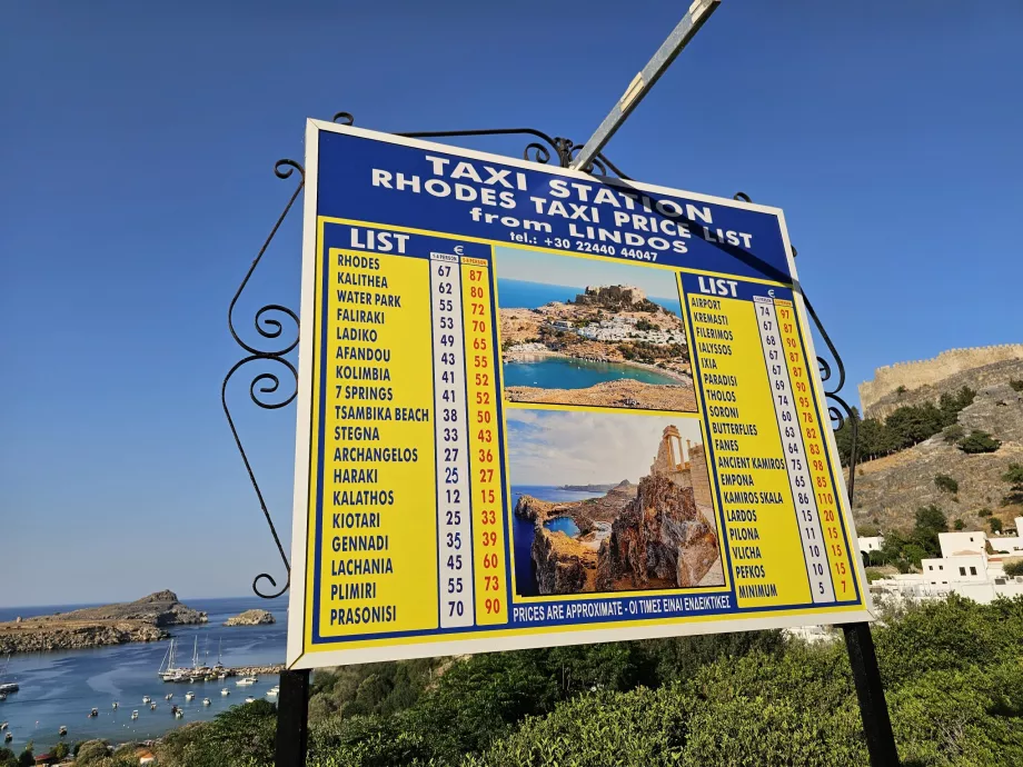 Tarifas de táxi de Lindos