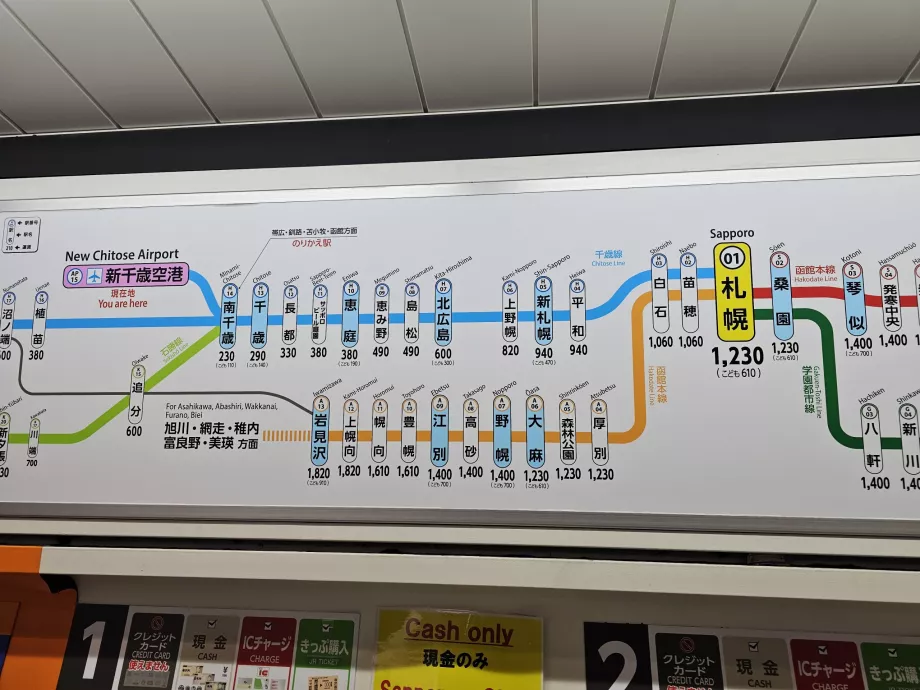 Mapa das tarifas de comboio a partir do aeroporto