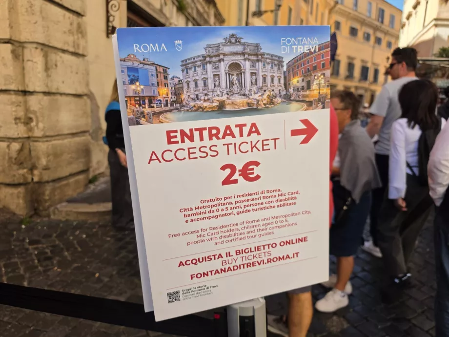 Preço do bilhete para a Fonte de Trevi