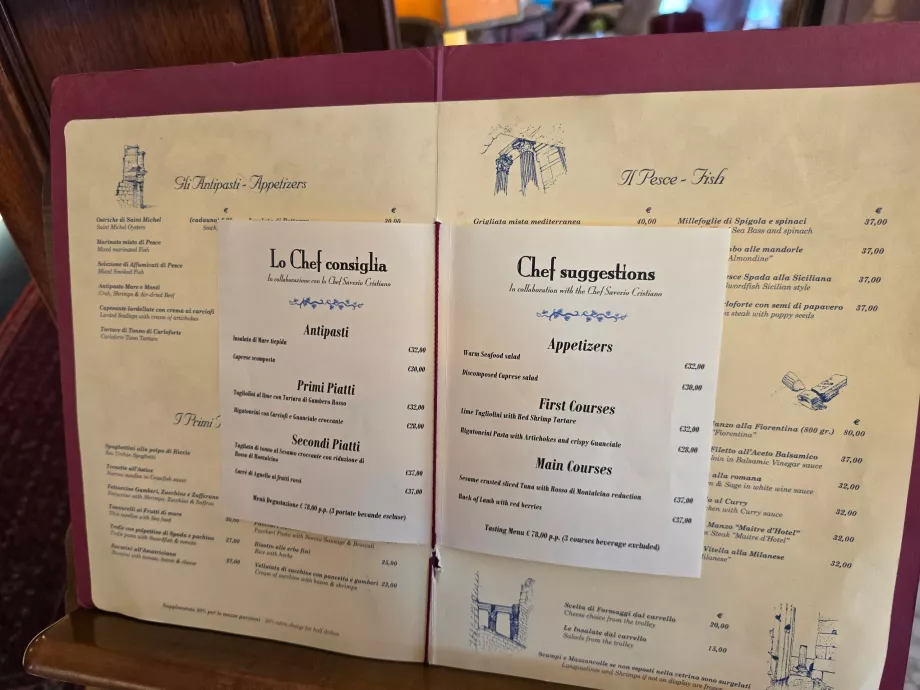Menu do restaurante do hotel