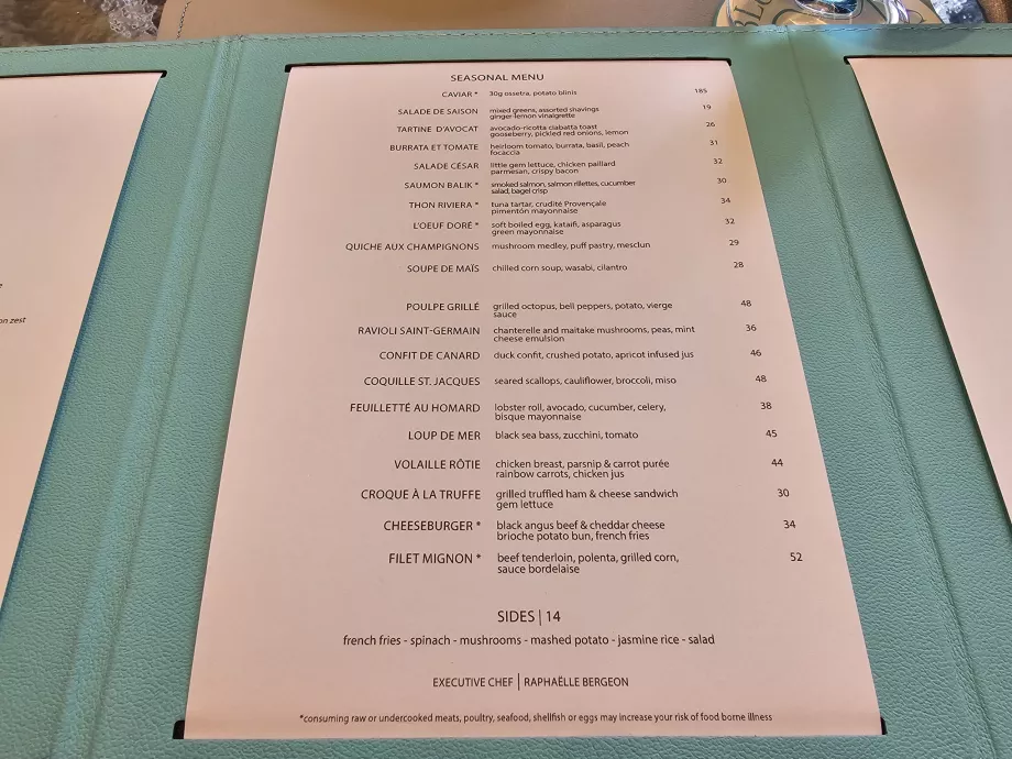 Blue Box, menu sazonal