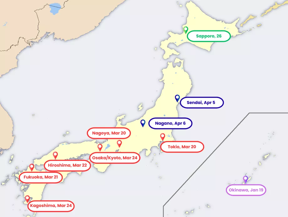 Mapa da floração da sakura