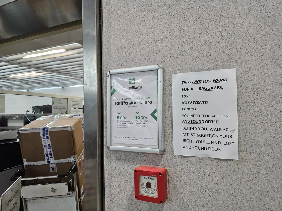 Armazenamento de bagagens, Terminal 1