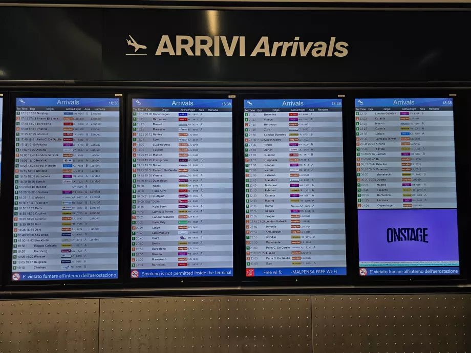 Placa de chegadas, Aeroporto de Malpensa