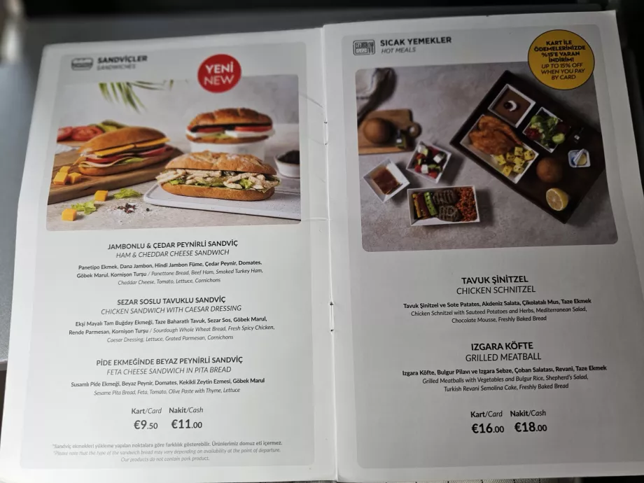 Menu da Pegasus Airlines