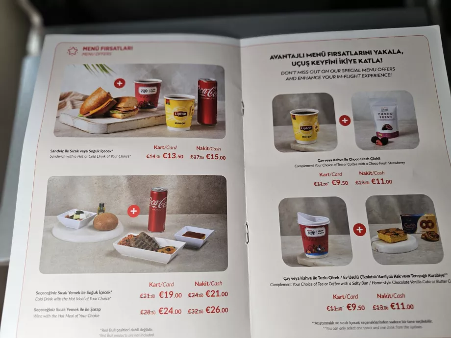 Menu da Pegasus Airlines