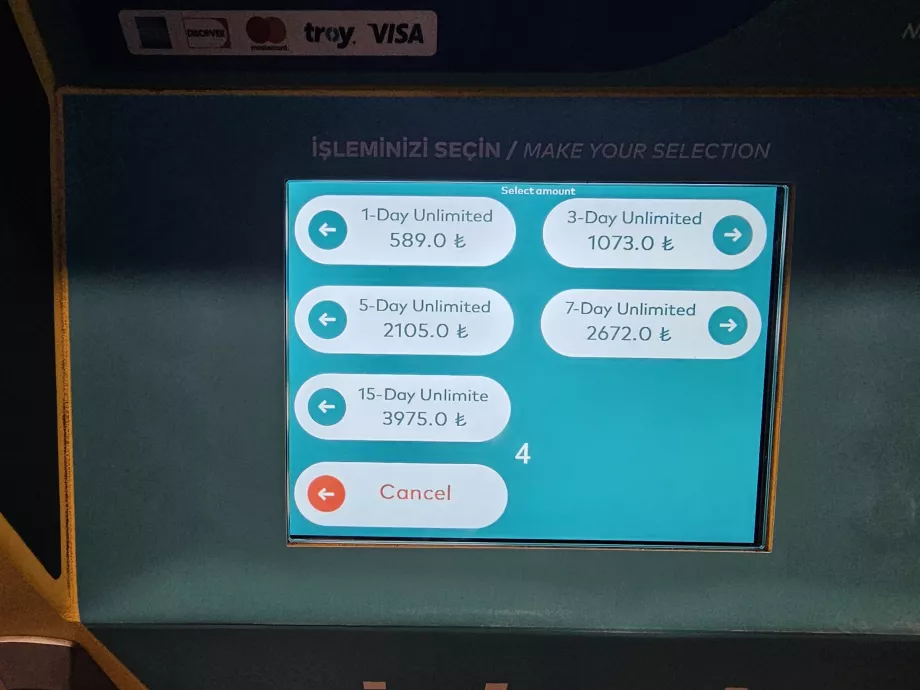 Opções de bilhetes para vários dias