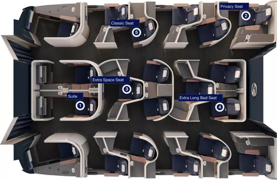 Disposição e tipos de lugares, mapa de lufthansa.com