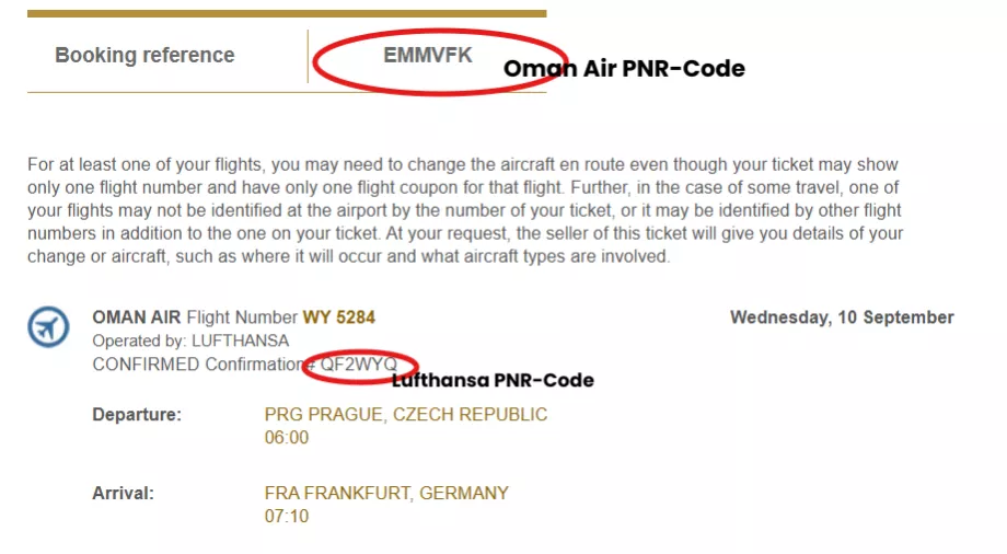 Amostra de dois códigos PNR de duas companhias aéreas
